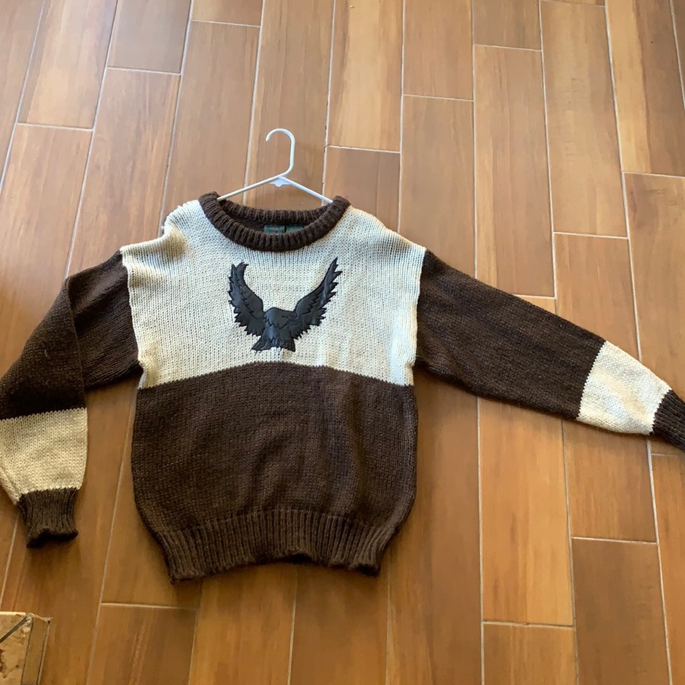 Vintage Brown and Cream Leather Eagle Oversized Sweater